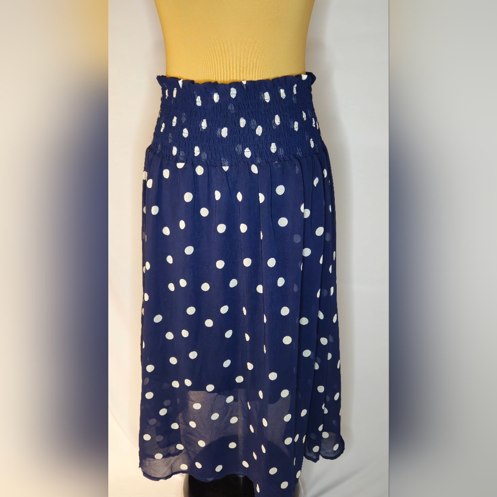 Adrianna Papell Blue and White Polka Dot Midi Skirt - M
